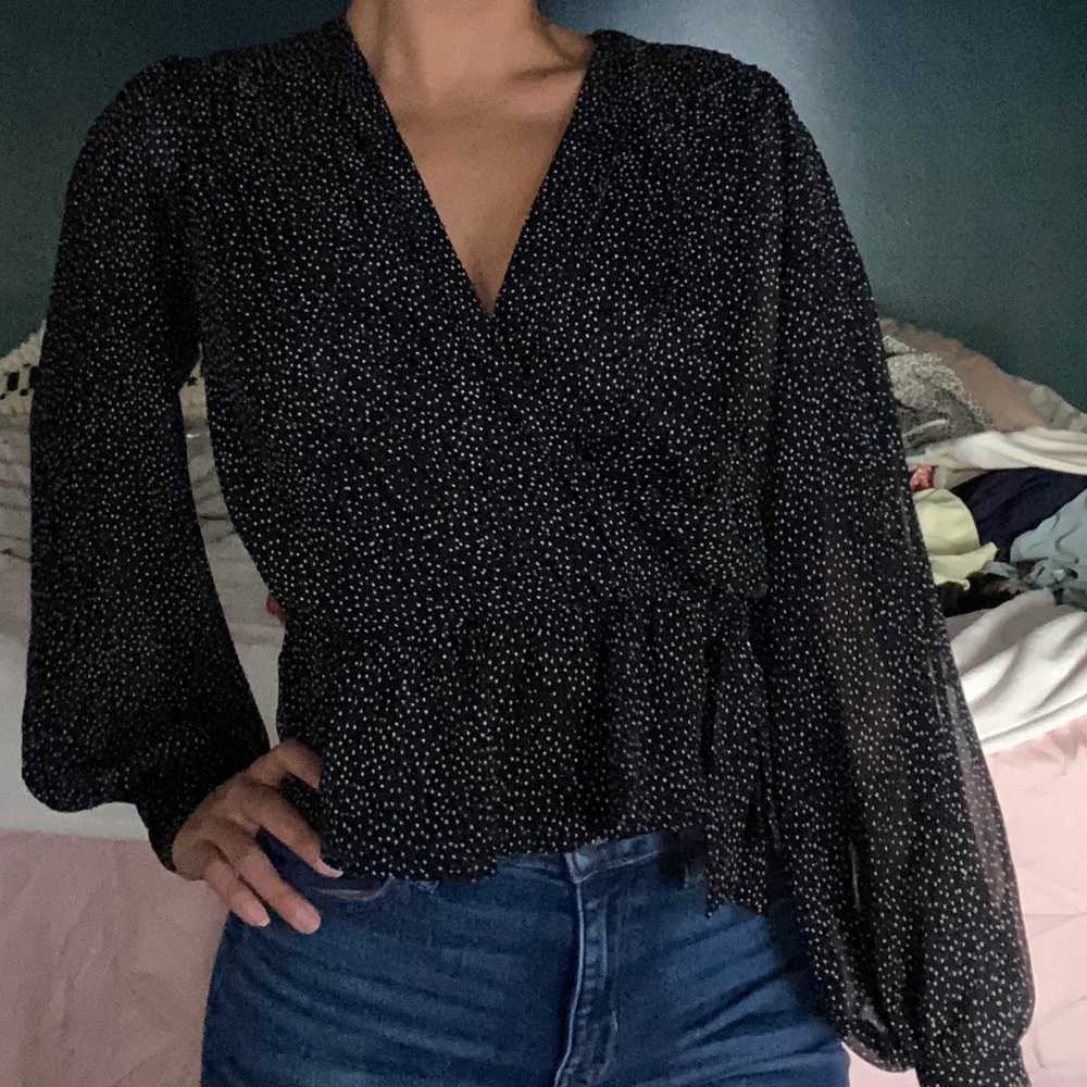 Black white polka dotted blouse